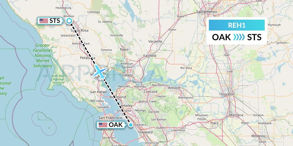 REH1 Reach Air Medical Services Flight Map: Oakland to Santa Rosa