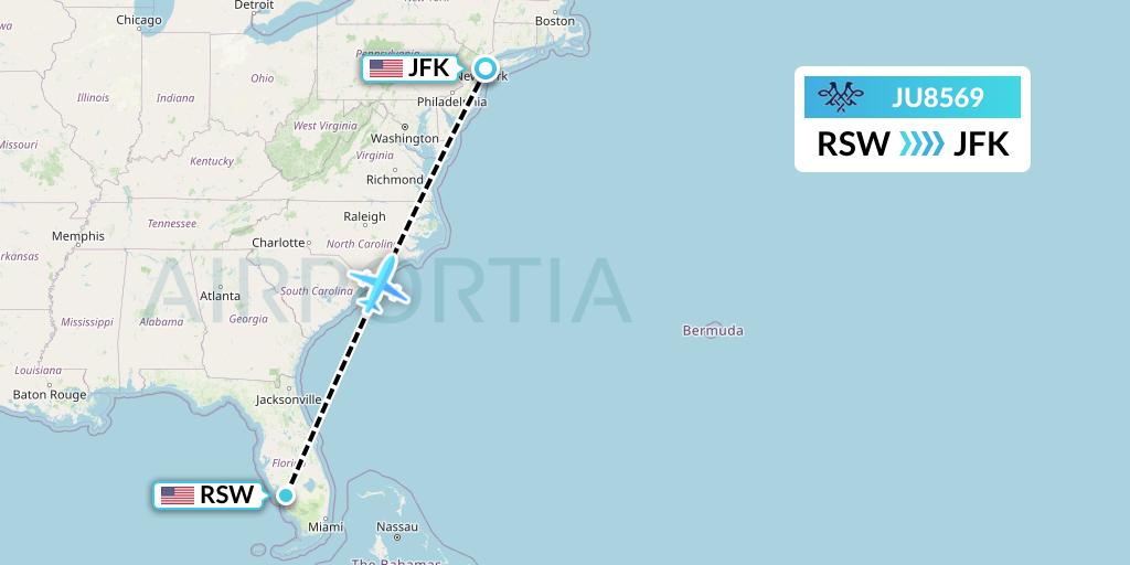 JU8569 AirSERBIA Flight Map: Fort Myers to New York