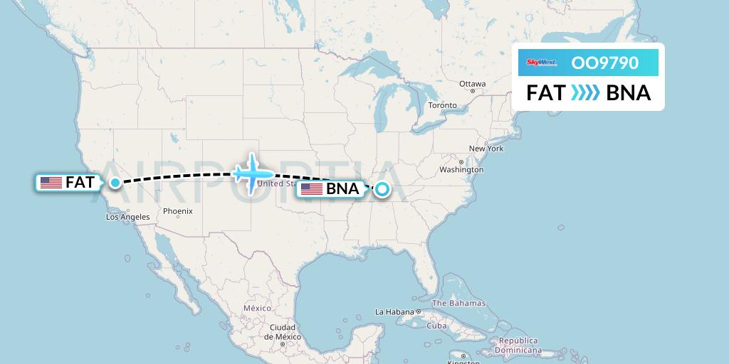 OO9790 SkyWest Airlines Flight Map: Fresno to Nashville