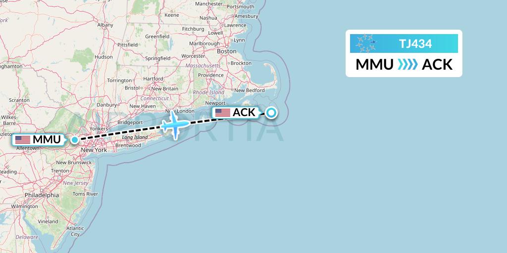 TJ434 Tradewind Aviation Flight Map: Morristown to Nantucket