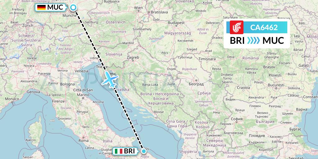 CA6462 Air China Flight Map: Bari to Munich