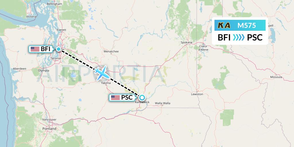 M575 Kenmore Air Flight Map: Seattle to Pasco