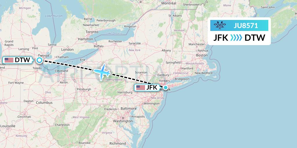 JU8571 AirSERBIA Flight Map: New York to Detroit