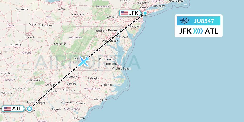 JU8547 AirSERBIA Flight Map: New York to Atlanta