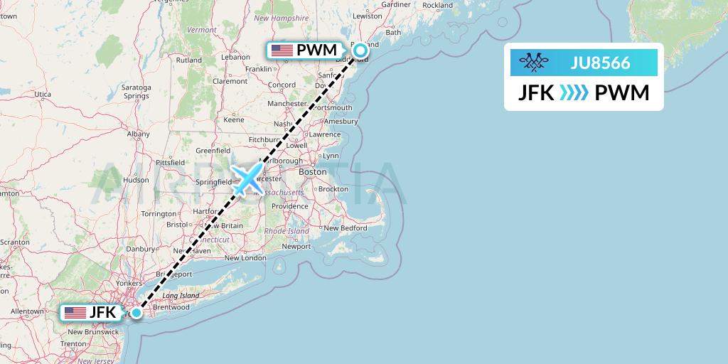 JU8566 AirSERBIA Flight Map: New York to Portland