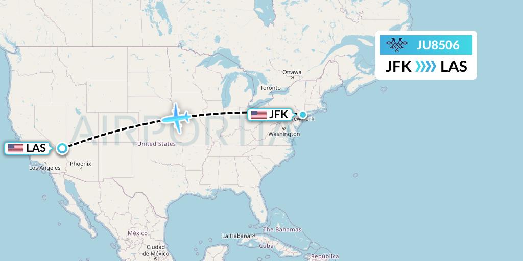 JU8506 AirSERBIA Flight Map: New York to Las Vegas