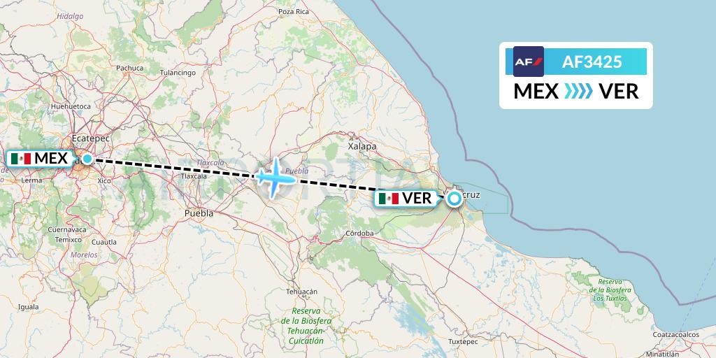 AF3425 Air France Flight Map: Mexico City to Veracruz