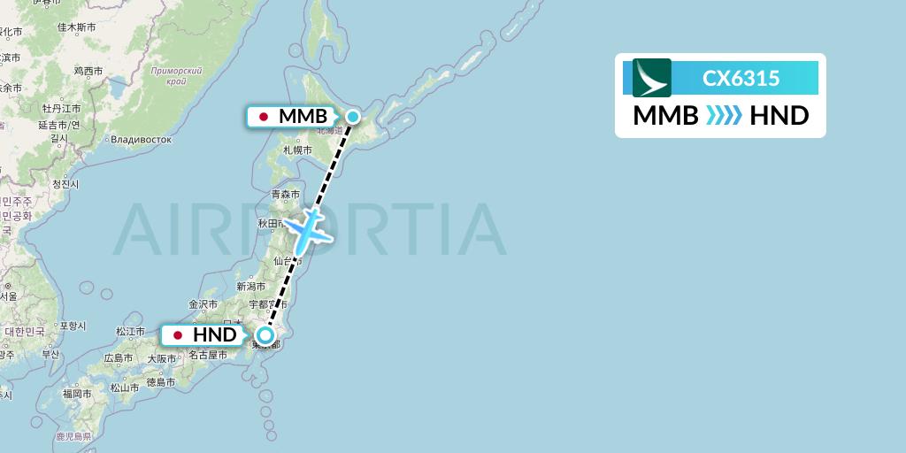 CX6315 Cathay Pacific Flight Map: Memanbetsu to Tokyo