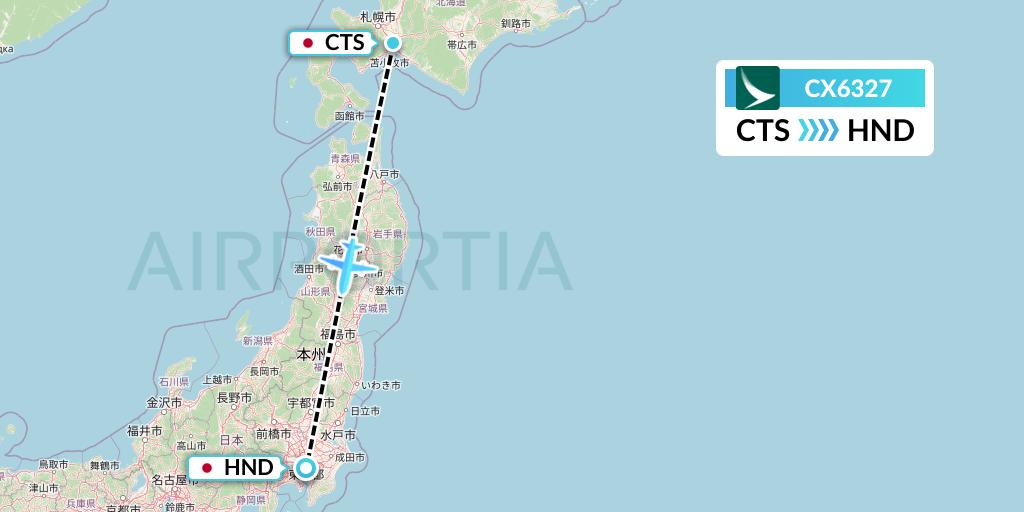 CX6327 Cathay Pacific Flight Map: Sapporo to Tokyo