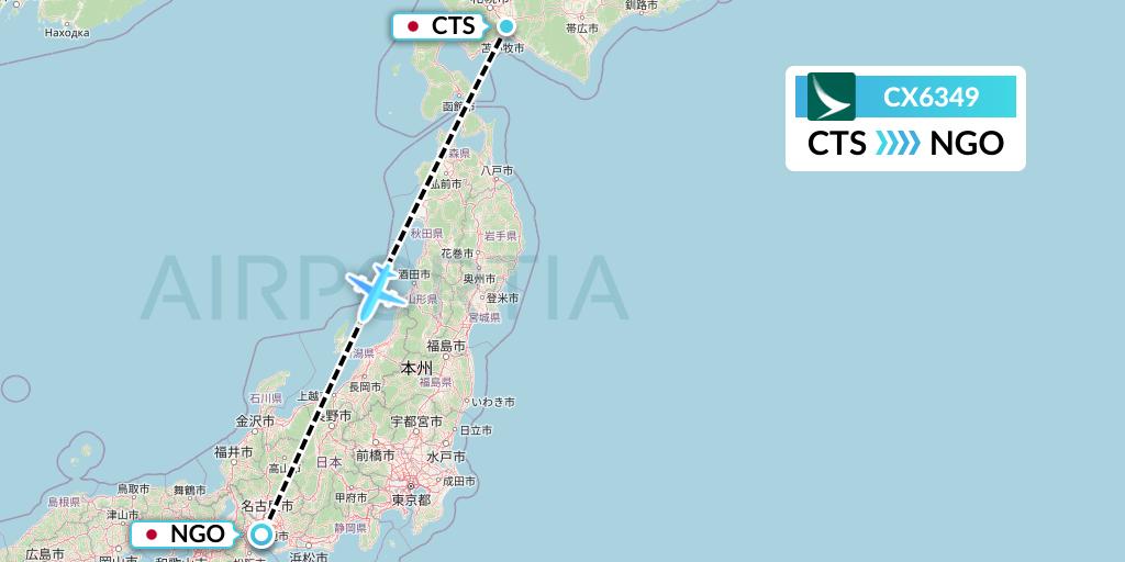 CX6349 Cathay Pacific Flight Map: Sapporo to Nagoya