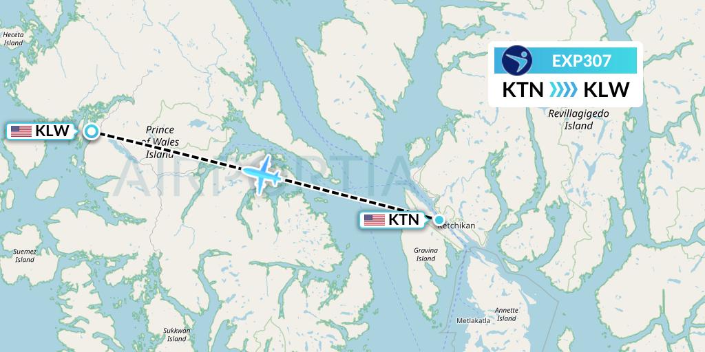 EXP307 Island Air Express Flight Map: Ketchikan to Klawock
