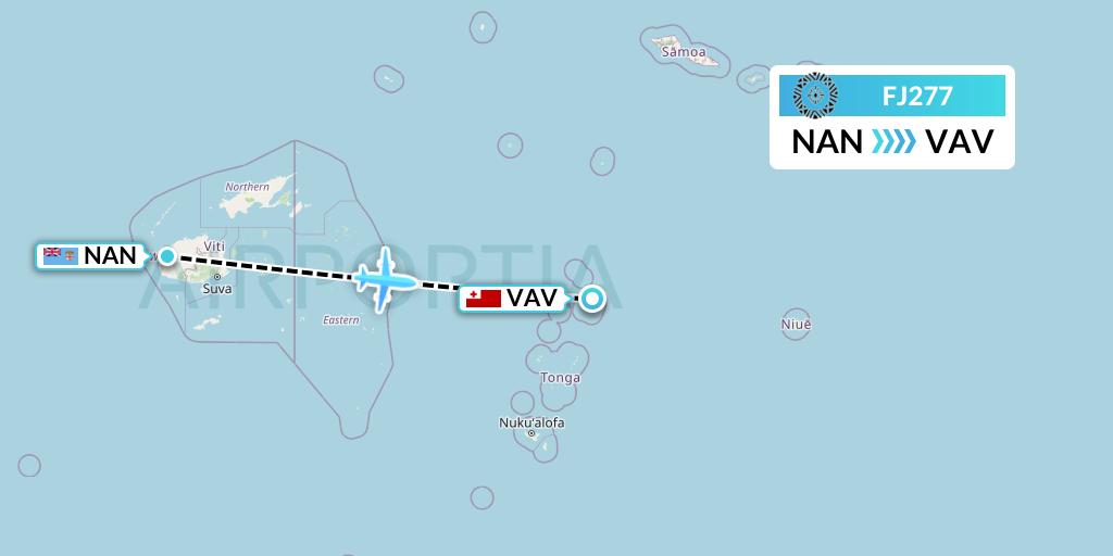 FJ277 Fiji Airways Flight Map: Nadi to Vavau