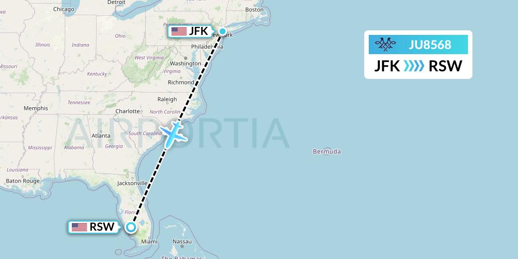 JU8568 AirSERBIA Flight Map: New York to Fort Myers