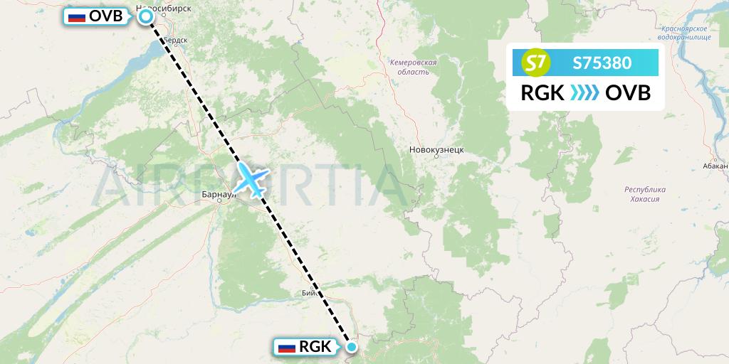 S75380 S7 Airlines Flight Map: Gorno-Altaysk to Novosibirsk