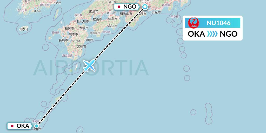NU1046 Japan Transocean Air Flight Map: Naha to Nagoya