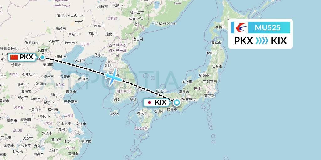 MU525 China Eastern Airlines Flight Map: Beijing to Osaka