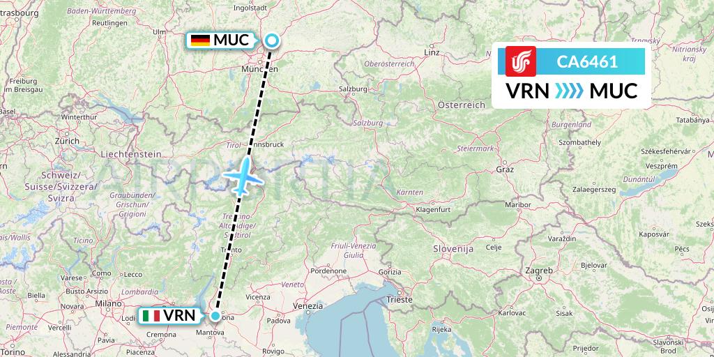 CA6461 Air China Flight Map: Verona to Munich