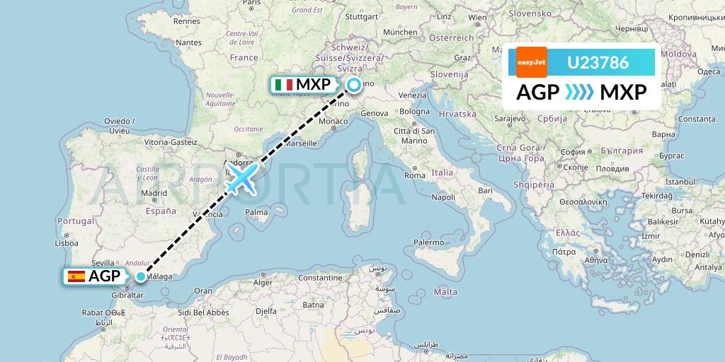 U23786 EasyJet Flight Map: Malaga to Milan