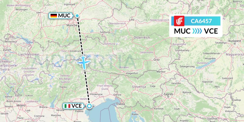 CA6457 Air China Flight Map: Munich to Venice