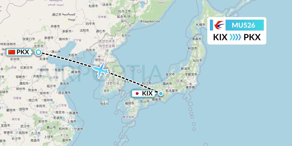 MU526 China Eastern Airlines Flight Map: Osaka to Beijing