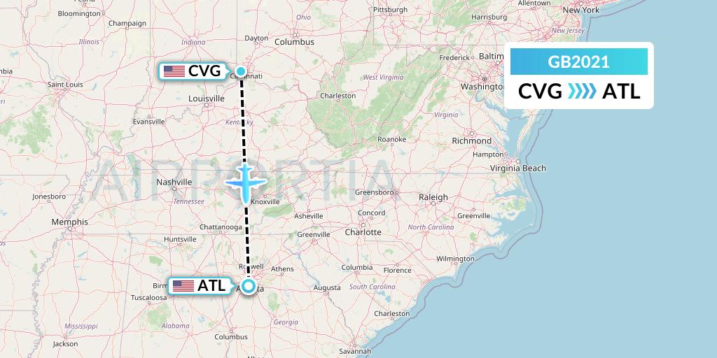 GB2021 ABX Air Flight Map: Cincinnati to Atlanta