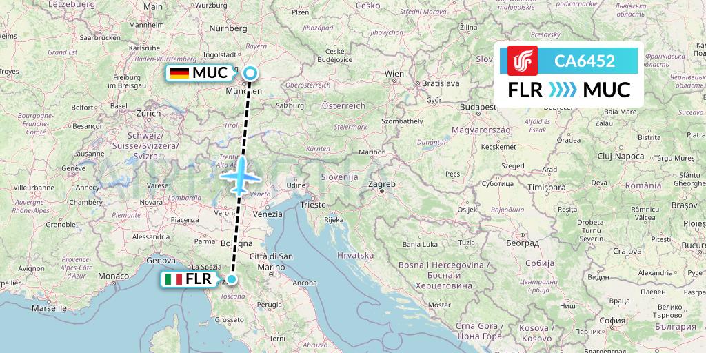 CA6452 Air China Flight Map: Florence to Munich