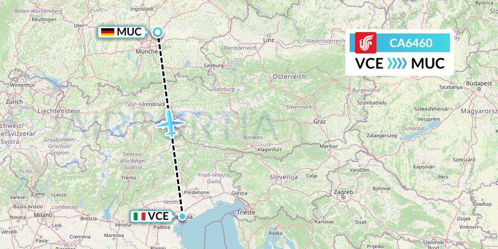 CA6460 Air China Flight Map: Venice to Munich