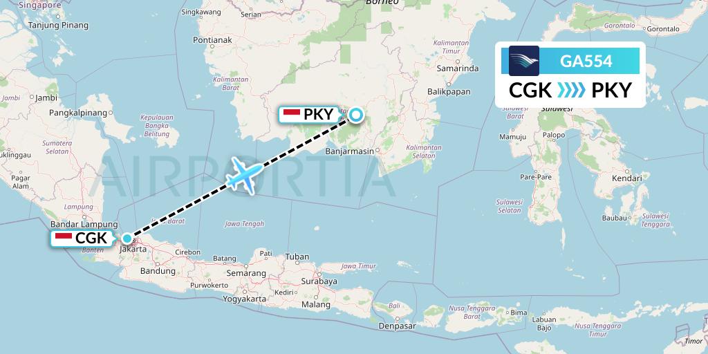 GA554 Garuda Indonesia Flight Map: Jakarta to Palangkaraya