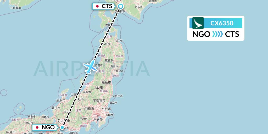 CX6350 Cathay Pacific Flight Map: Nagoya to Sapporo