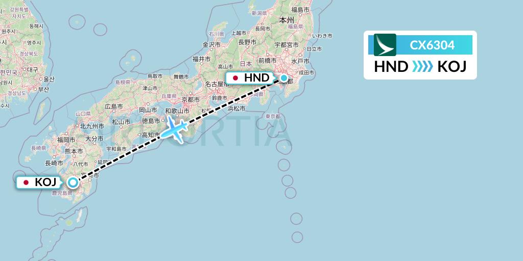 CX6304 Cathay Pacific Flight Map: Tokyo to Kagoshima