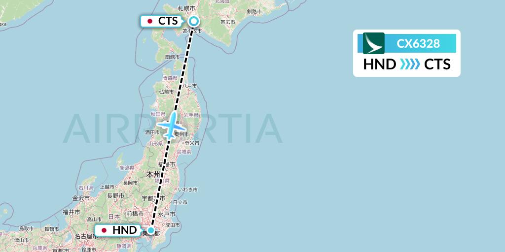 CX6328 Cathay Pacific Flight Map: Tokyo to Sapporo