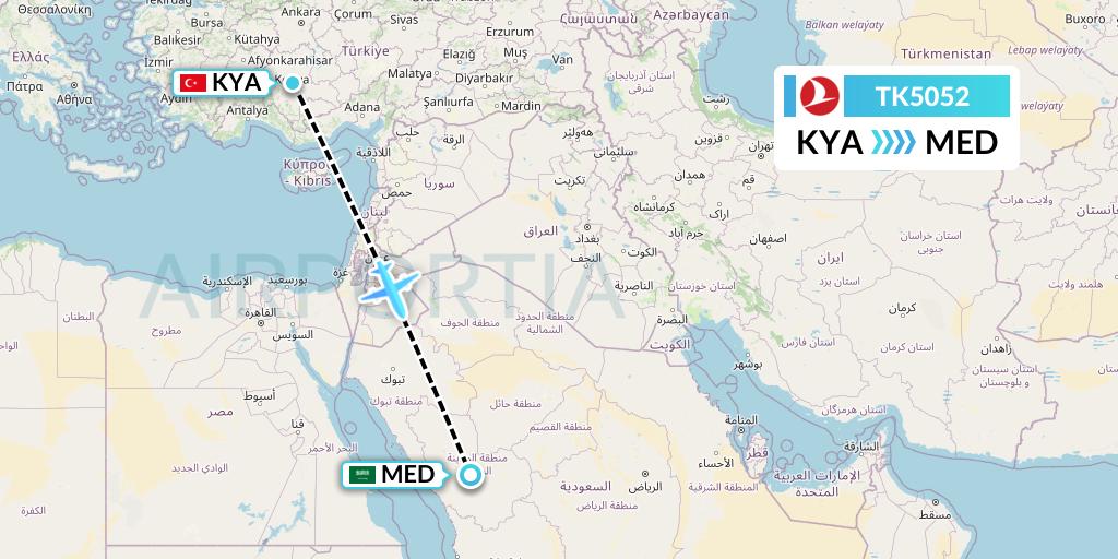 TK5052 Turkish Airlines Flight Map: Konya to Medina
