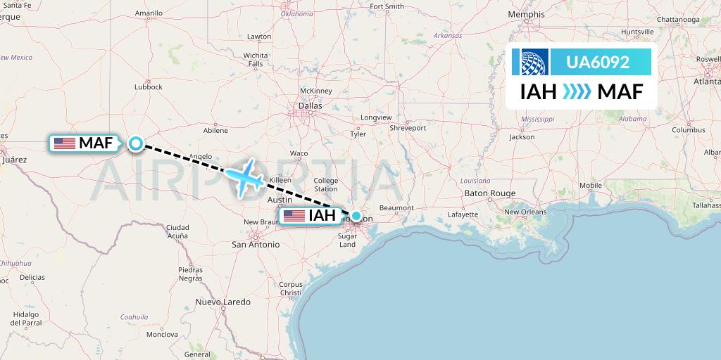 UA6092 United Airlines Flight Map: Houston to Midland