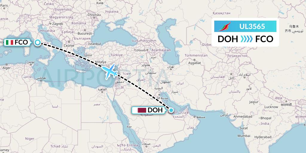 UL3565 SriLankan Airlines Flight Map: Doha to Rome