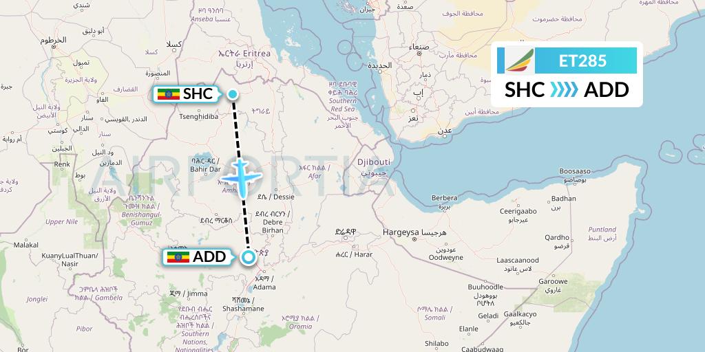 ET285 Ethiopian Airlines Flight Map: Shire Indasilase to Addis Ababa