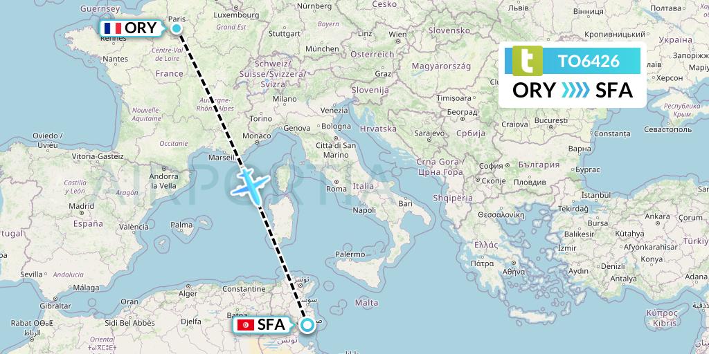 TO6426 Transavia France Flight Map: Paris to Sfax