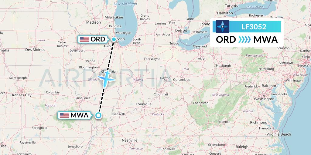 LF3052 Corporate Flight Management Flight Map: Chicago to Marion