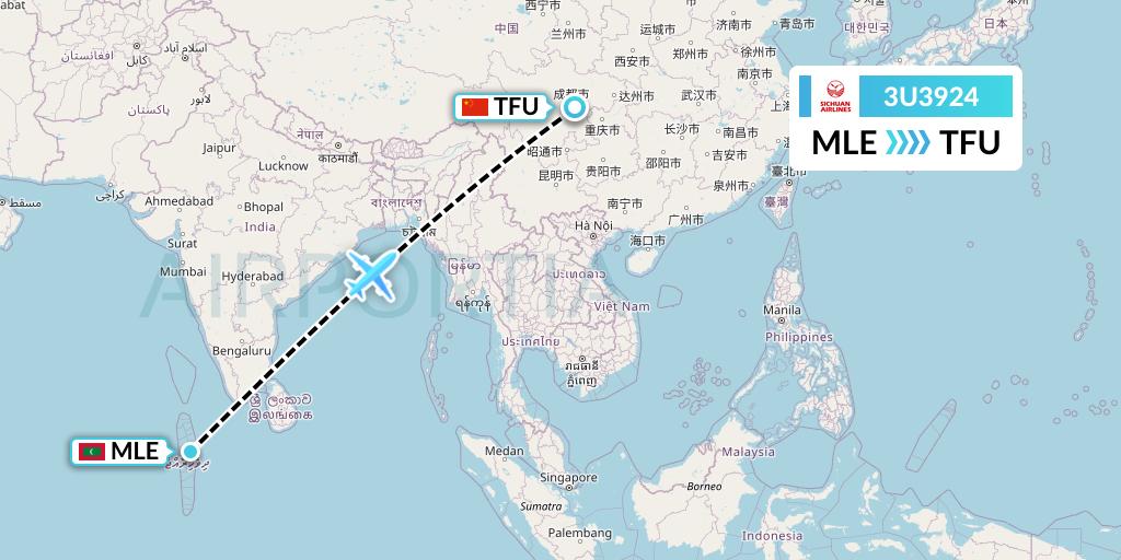 3U3924 Sichuan Airlines Flight Map: Male to Chengdu
