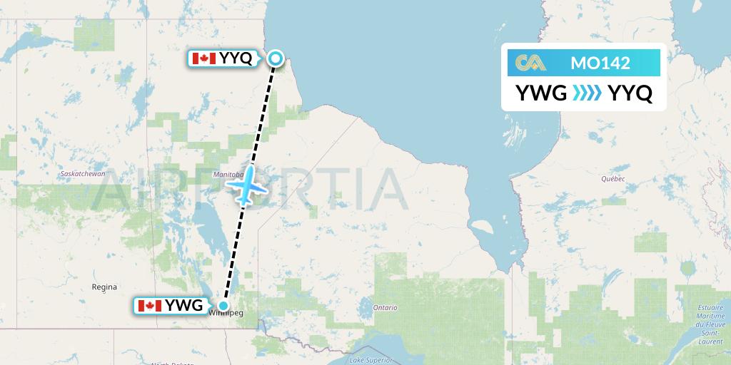 MO142 Calm Air Flight Map: Winnipeg to Churchill