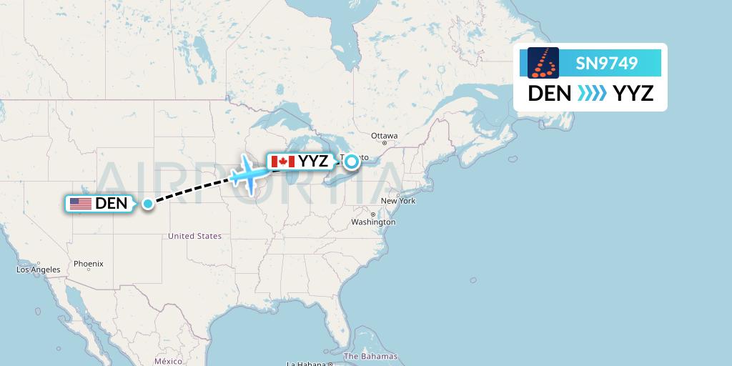 SN9749 Brussels Airlines Flight Map: Denver to Toronto
