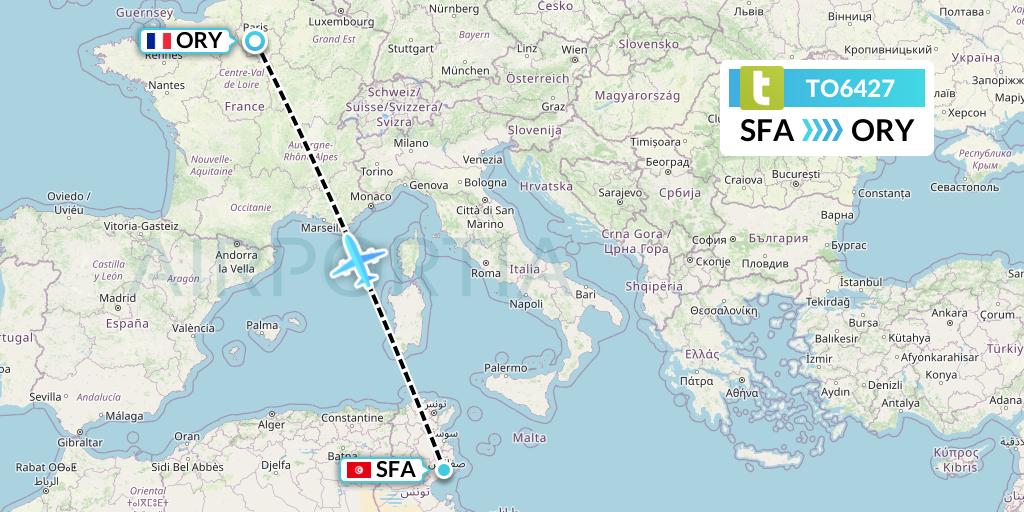 TO6427 Transavia France Flight Map: Sfax to Paris