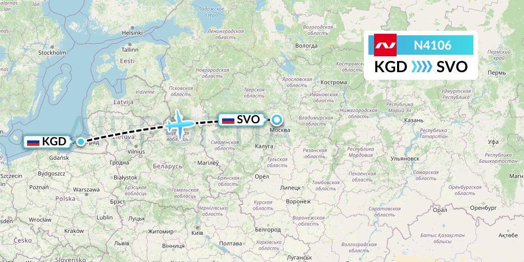 N4106 Nordwind Airlines Flight Map: Kaliningrad to Moscow