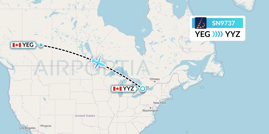 SN9737 Brussels Airlines Flight Map: Edmonton to Toronto