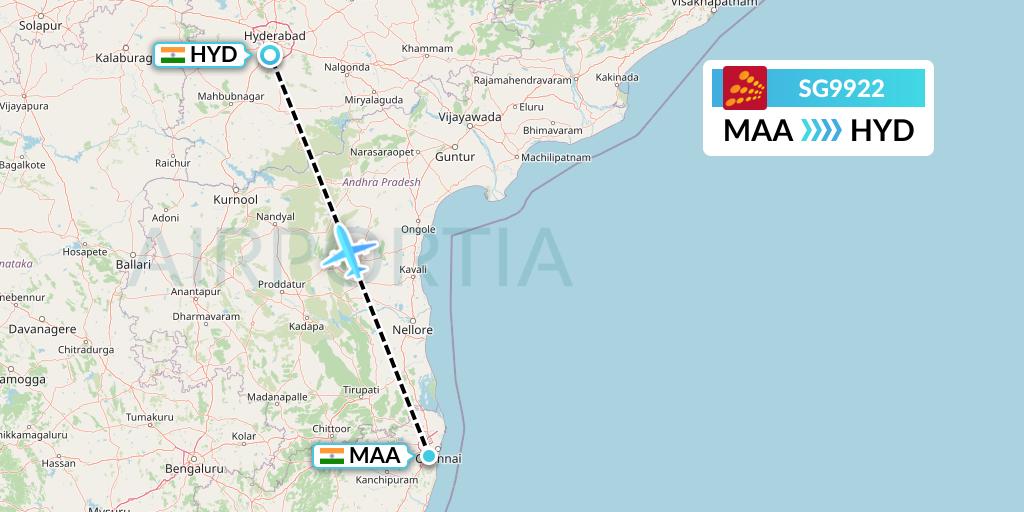 SG9922 SpiceJet Flight Map: Chennai to Hyderabad