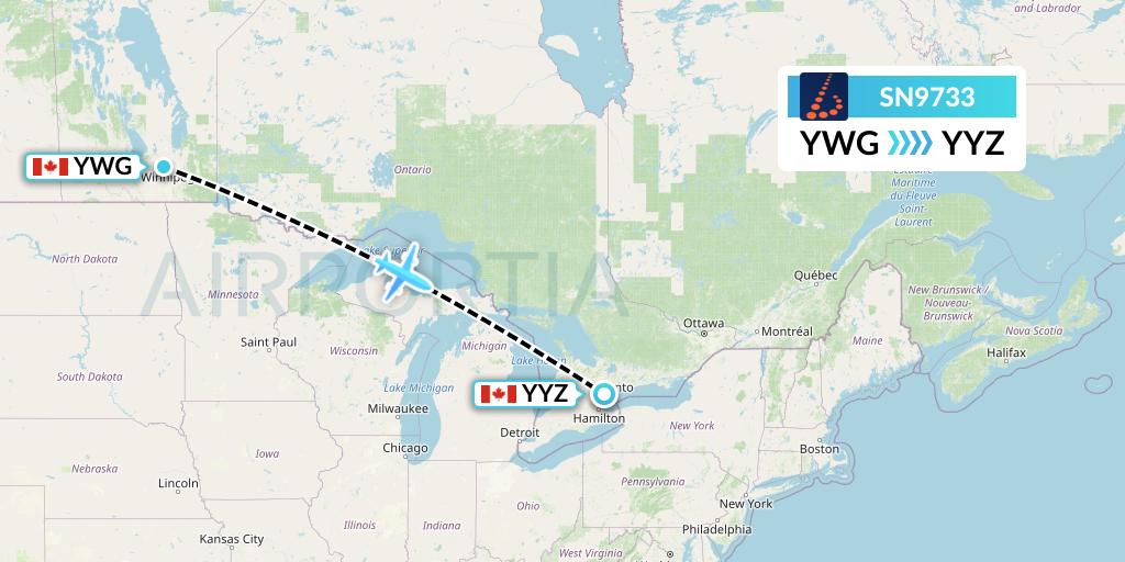 SN9733 Brussels Airlines Flight Map: Winnipeg to Toronto