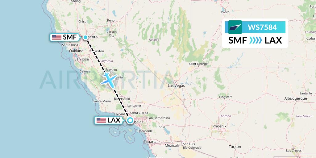 WS7584 WestJet Flight Map: Sacramento to Los Angeles