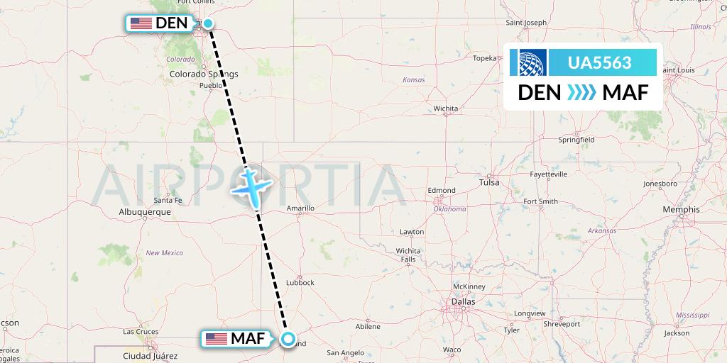 UA5563 United Airlines Flight Map: Denver to Midland