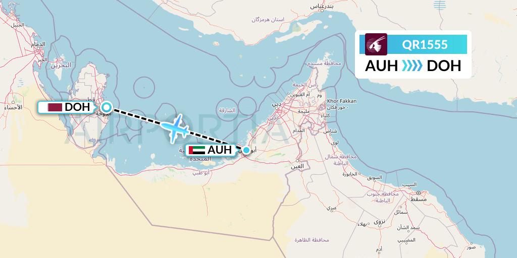 QR1555 Qatar Airways Flight Map: Abu Dhabi to Doha