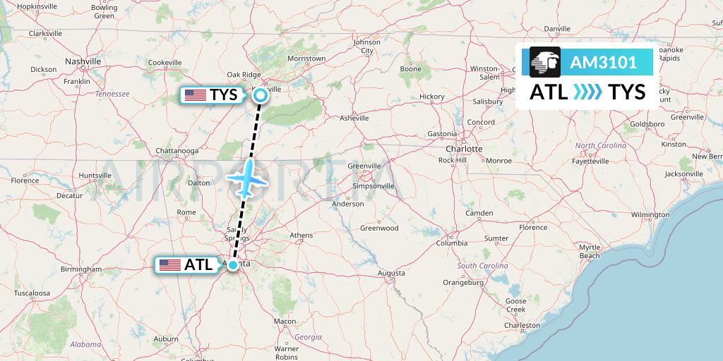 AM3101 Aeromexico Flight Map: Atlanta to Knoxville