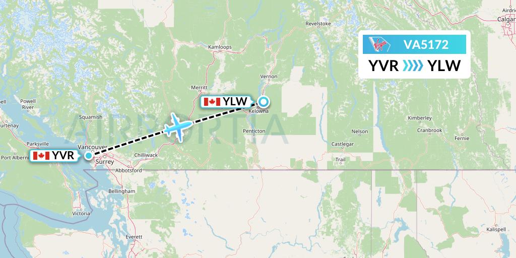 VA5172 Virgin Australia Flight Map: Vancouver to Kelowna